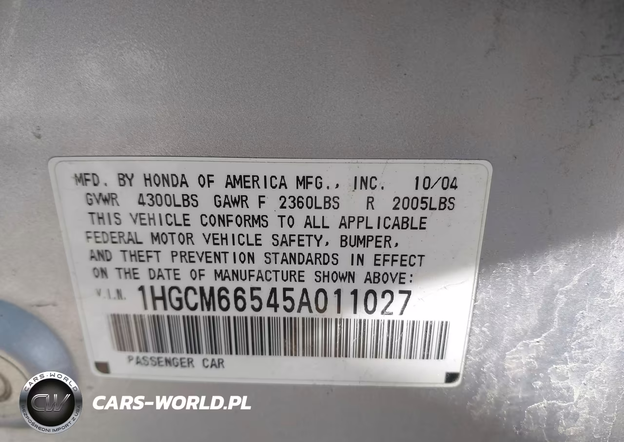 2005 Honda Accord 3.0 Ex VIN:1HGCM66545A011027 - 9
