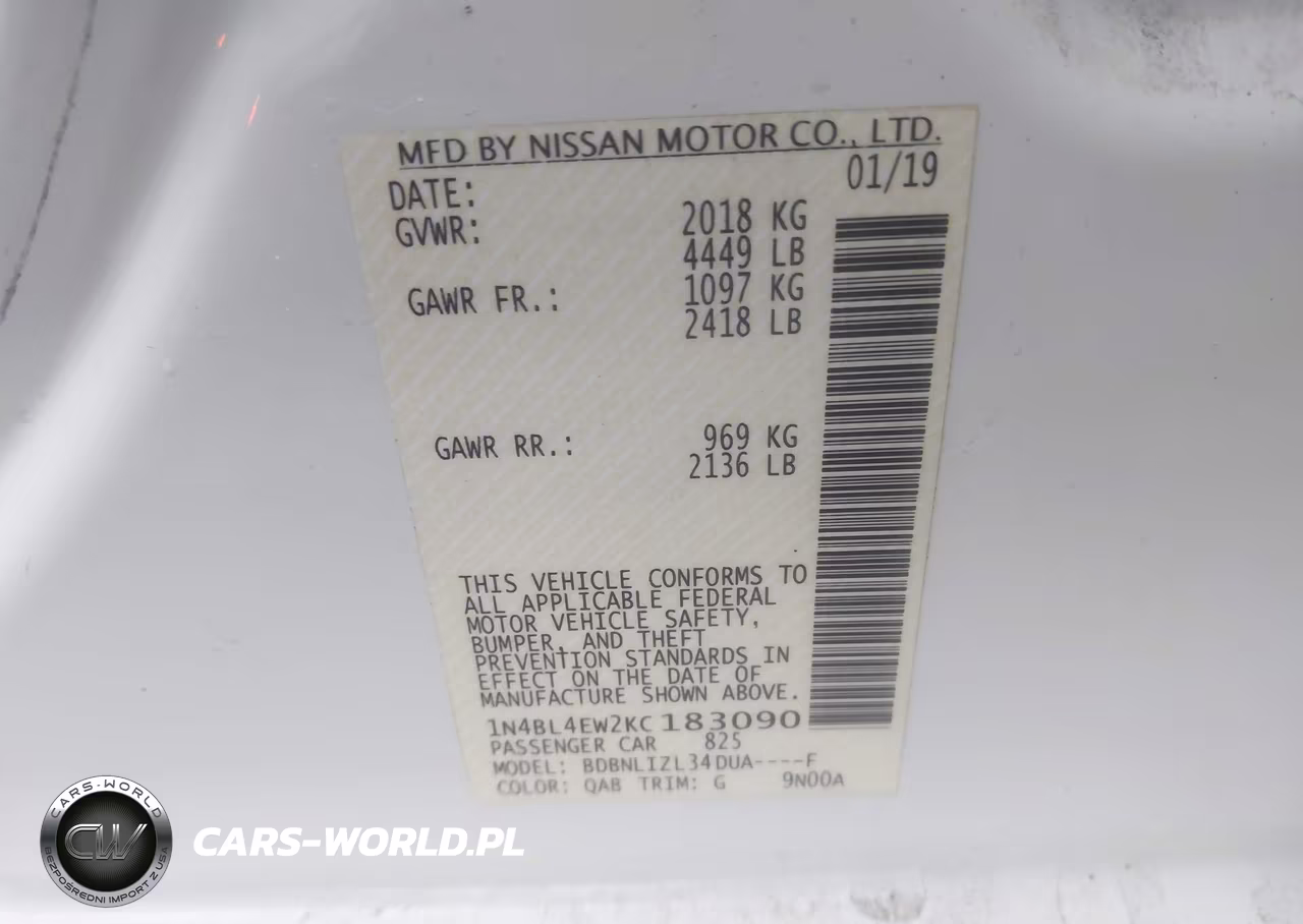2019 Nissan Altima 2.5 Sl VIN:1N4BL4EW2KC183090 - 9