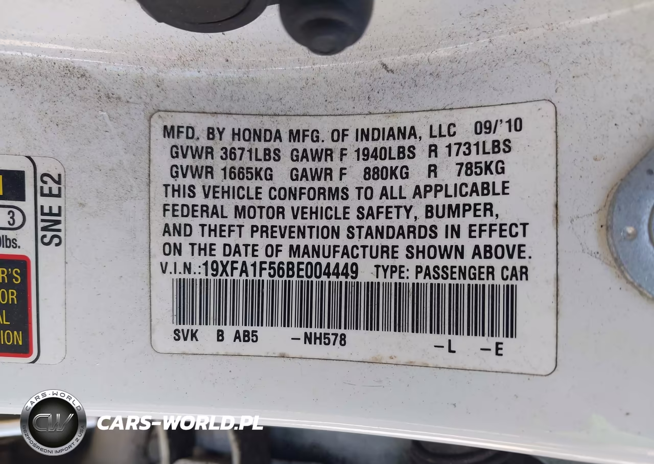2011 Honda Civic Lx VIN:19XFA1F56BE004449 - 9