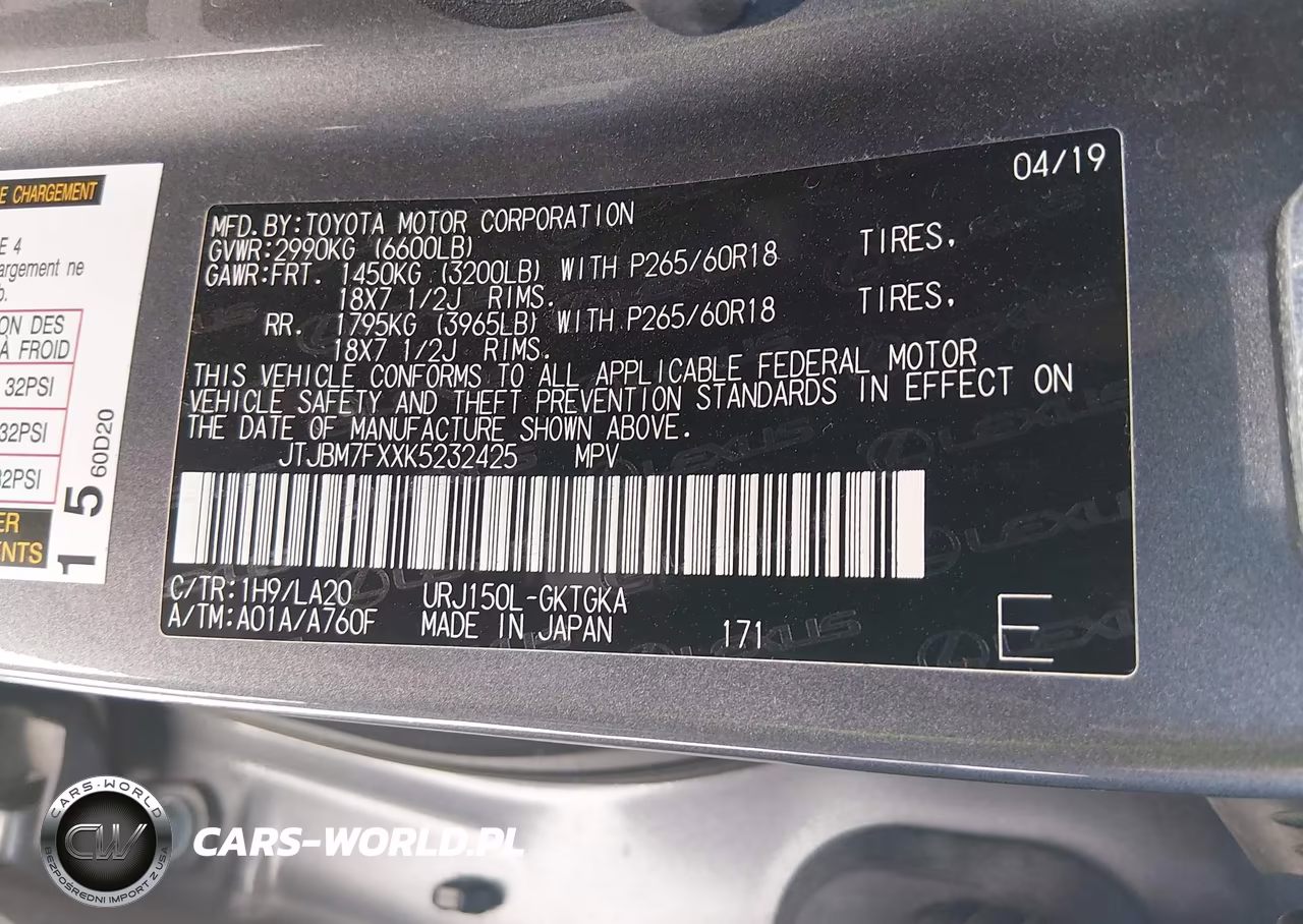 2019 Lexus Gx 460 Premium VIN:JTJBM7FXXK5232425 - 9