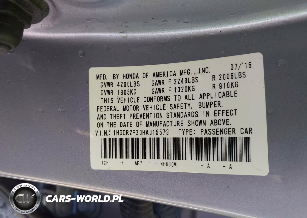 2017 Honda Accord Lx VIN:1HGCR2F30HA015573 - 9