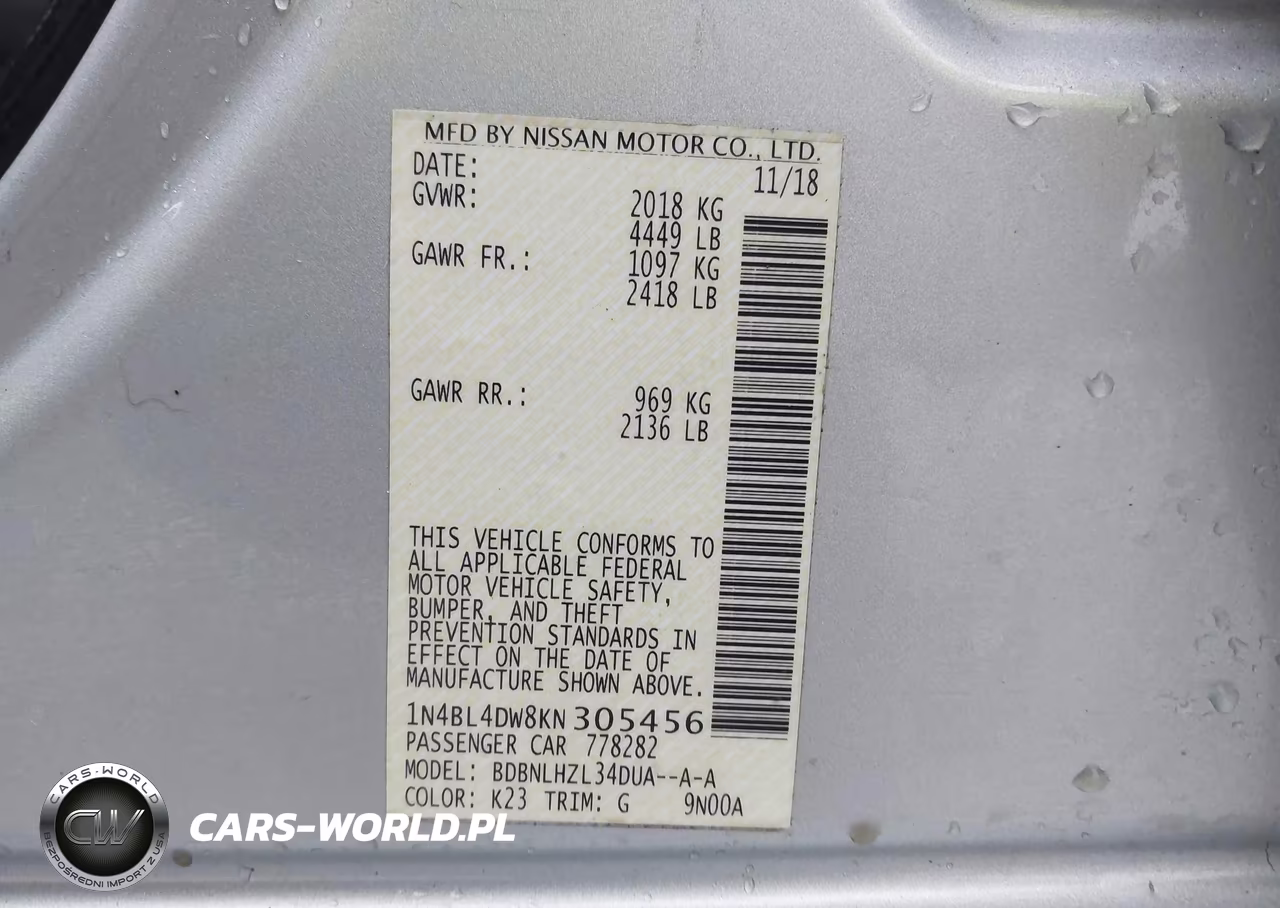 2019 Nissan Altima 2.5 Sv VIN:1N4BL4DW8KN305456 - 9