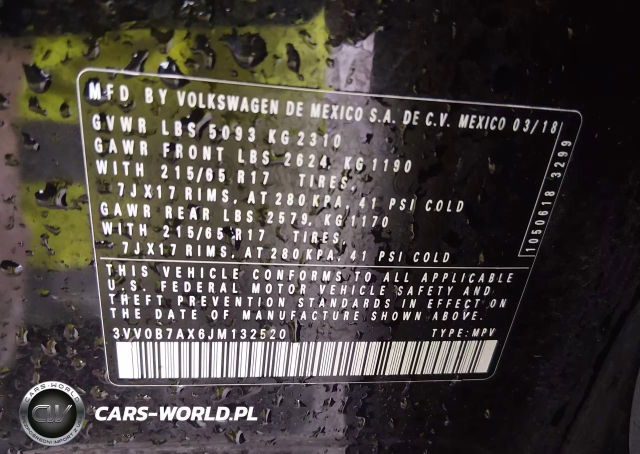 2018 Volkswagen Tiguan 2.0T S VIN:3VV0B7AX6JM132520 - 9