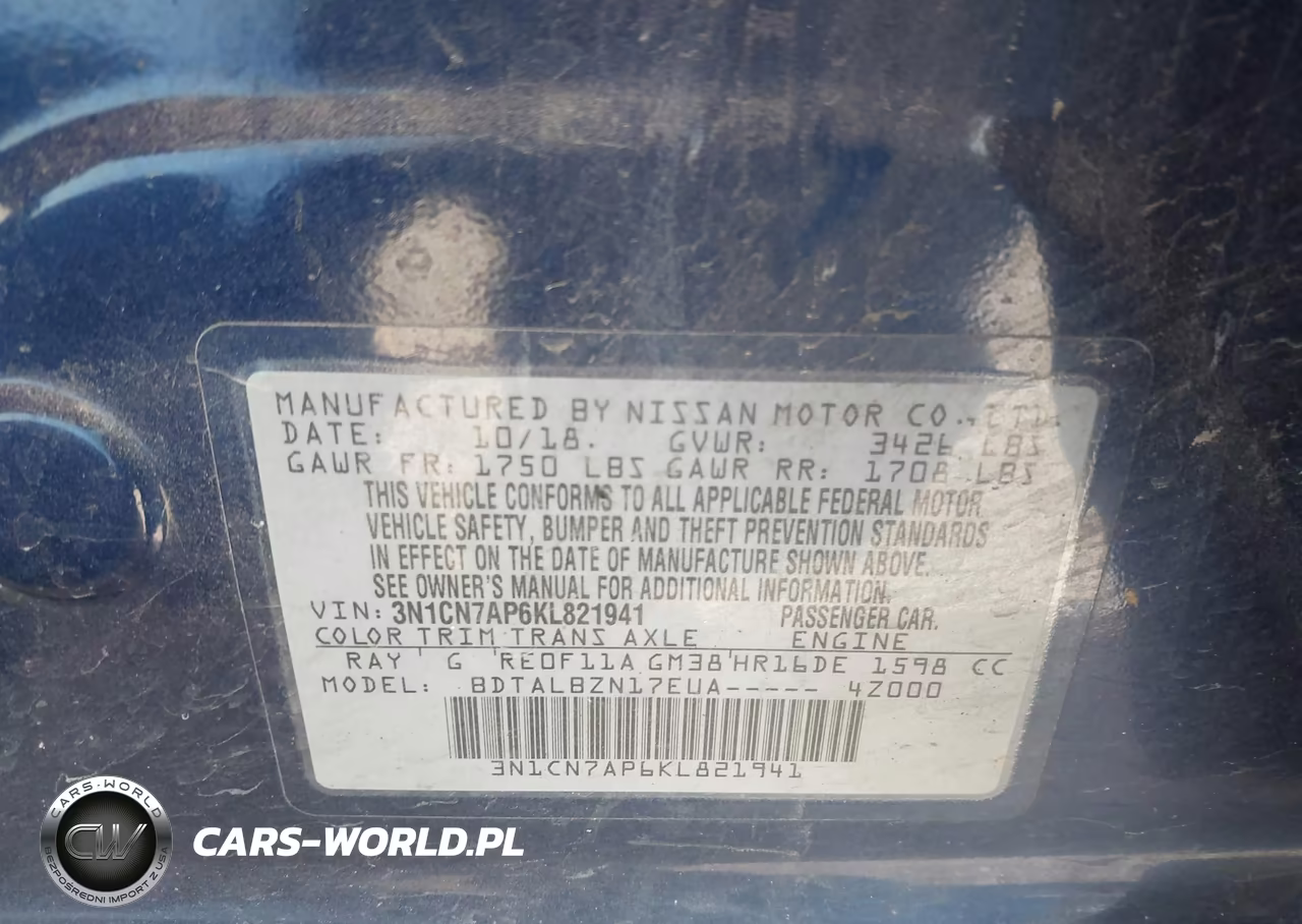 2019 Nissan Versa 1.6 Sv VIN:3N1CN7AP6KL821941 - 9
