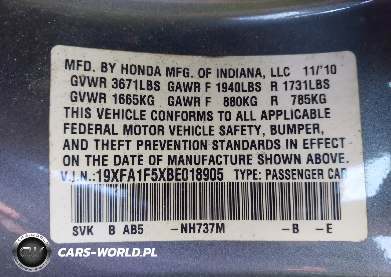 2011 Honda Civic Lx VIN:19XFA1F5XBE018905 - 9