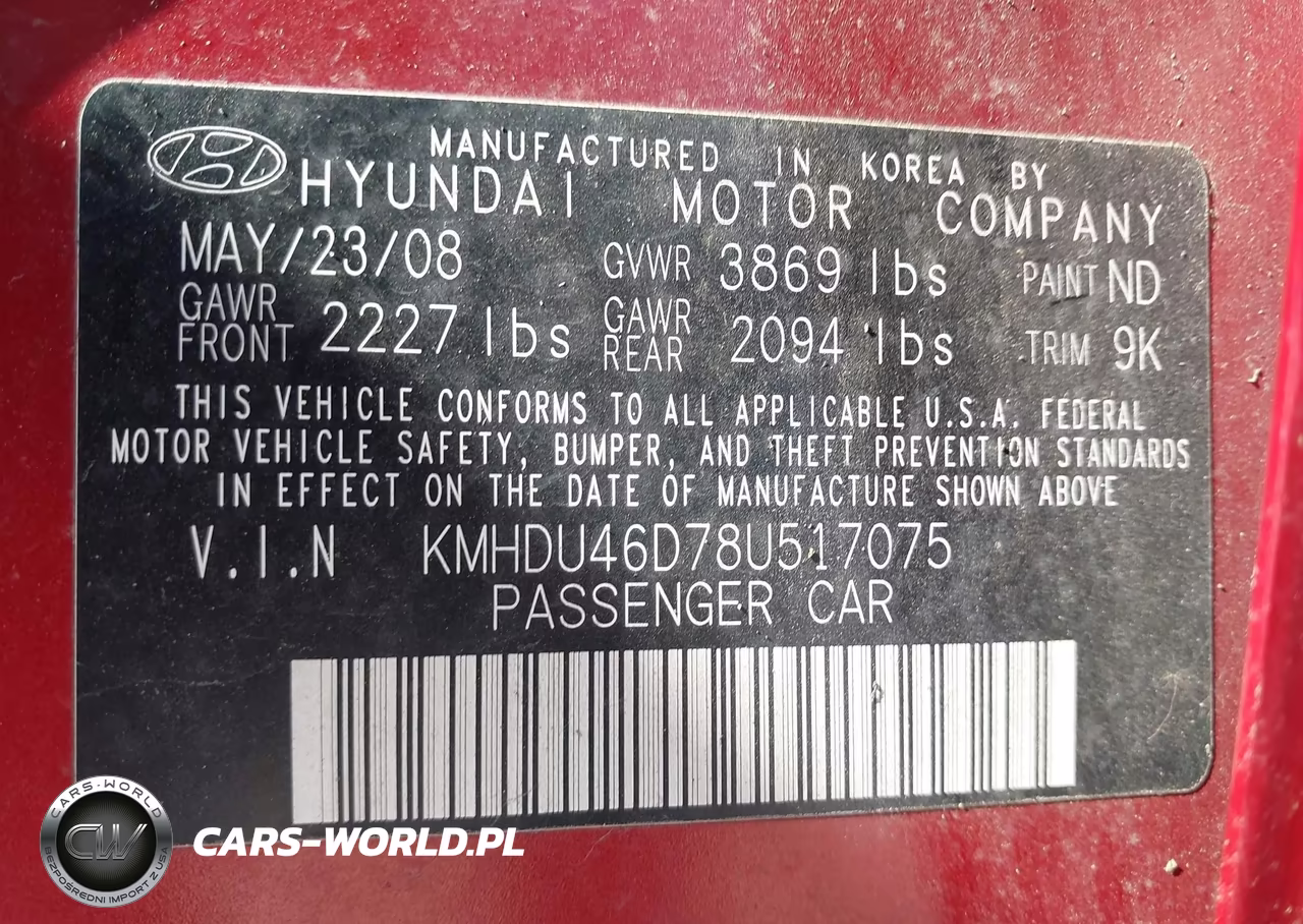 2008 Hyundai Elantra Gls-Se VIN:KMHDU46D78U517075 - 9