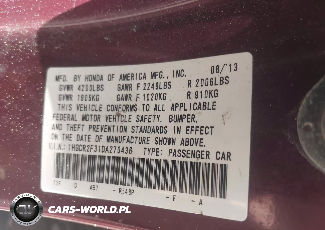 2013 Honda Accord Lx VIN:1HGCR2F31DA270436 - 9