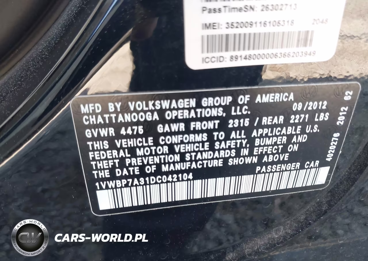 2013 Volkswagen Passat 2.5L Se VIN:1VWBP7A31DC042104 - 9
