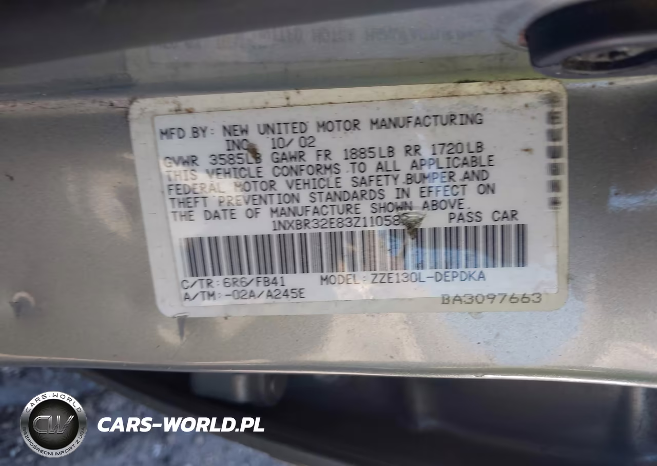 2003 Toyota Corolla Ce VIN:1NXBR32E83Z110585 - 9