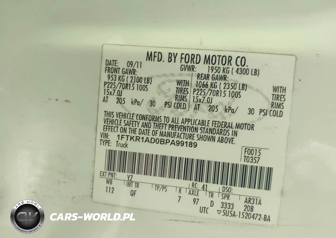 2011 Ford Ranger Xl VIN:1FTKR1AD0BPA99189 - 9