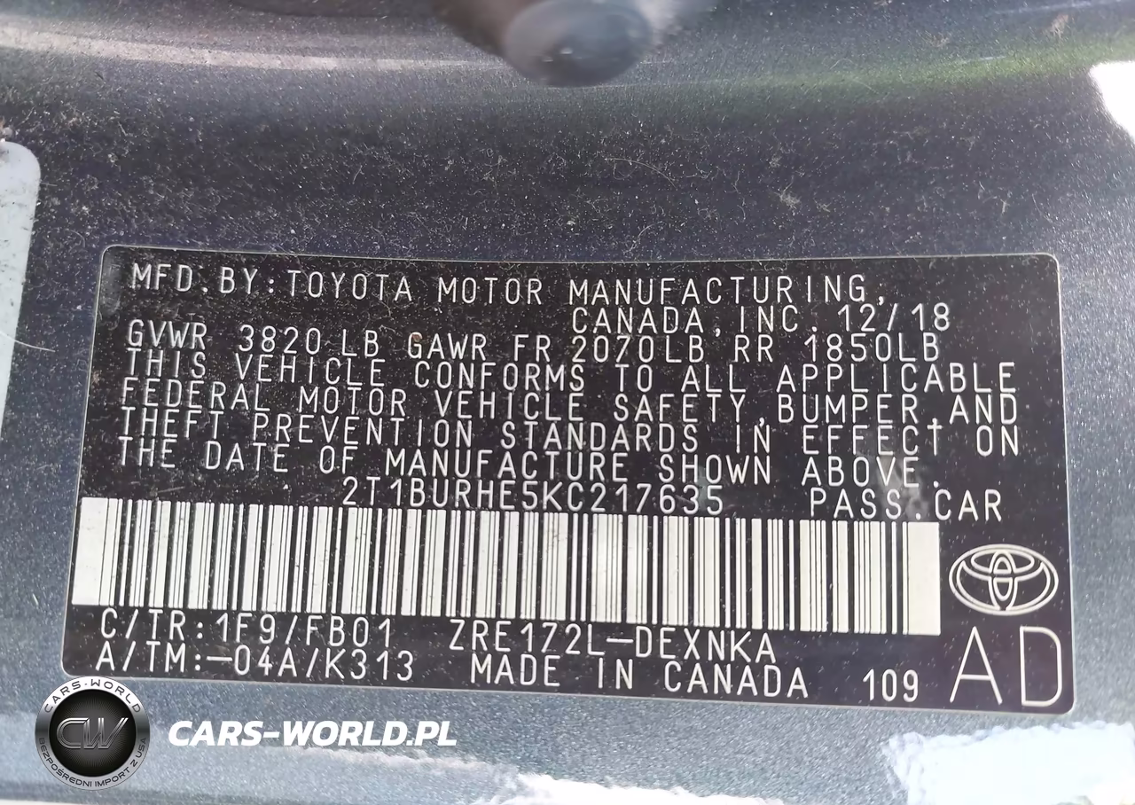 2019 Toyota Corolla Le VIN:2T1BURHE5KC217635 - 9