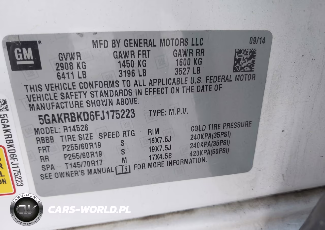 2015 Buick Enclave Leather VIN:5GAKRBKD6FJ175223 - 9