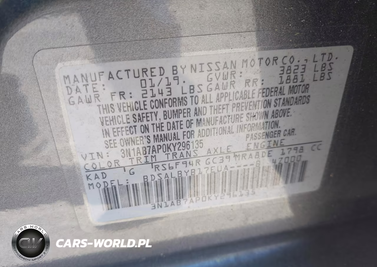 2019 Nissan Sentra S VIN:3N1AB7AP0KY296135 - 9