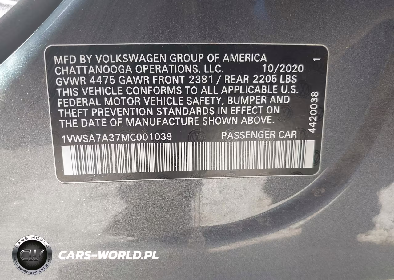 2021 Volkswagen Passat 2.0T Se VIN:1VWSA7A37MC001039 - 9