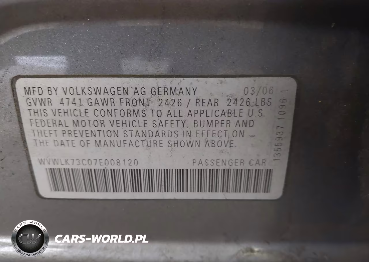 2007 Volkswagen Passat 2.0T VIN:WVWLK73C07E008120 - 9