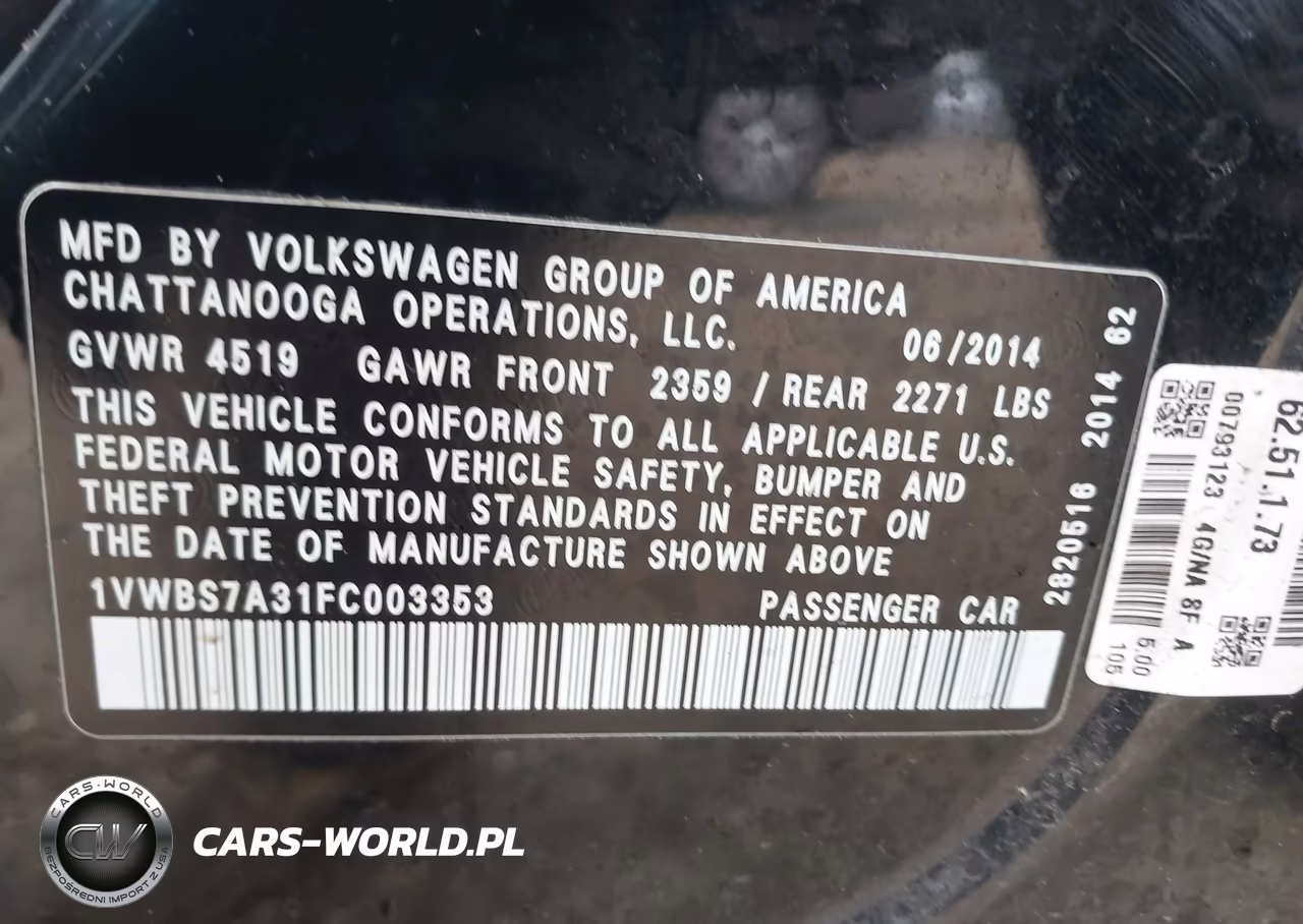 2015 Volkswagen Passat 1.8T Se VIN:1VWBS7A31FC003353 - 9