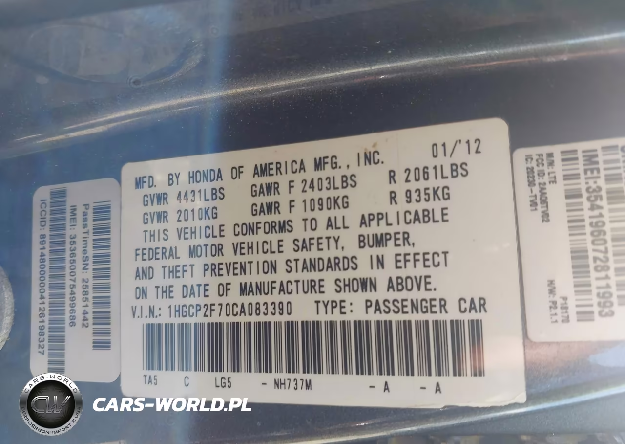 2012 Honda Accord 2.4 Ex VIN:1HGCP2F70CA083390 - 9