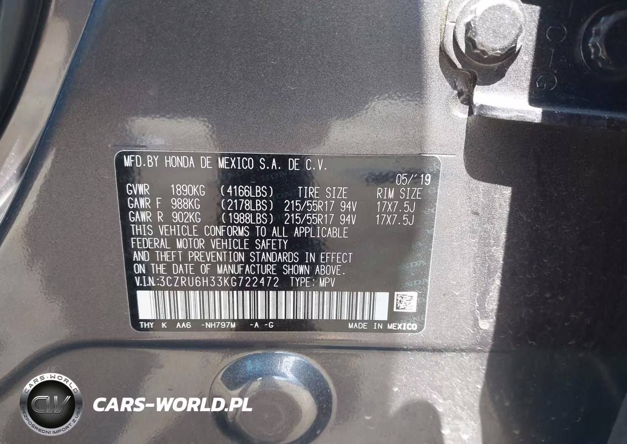 2019 Honda Hr-V Lx VIN:3CZRU6H33KG722472 - 9