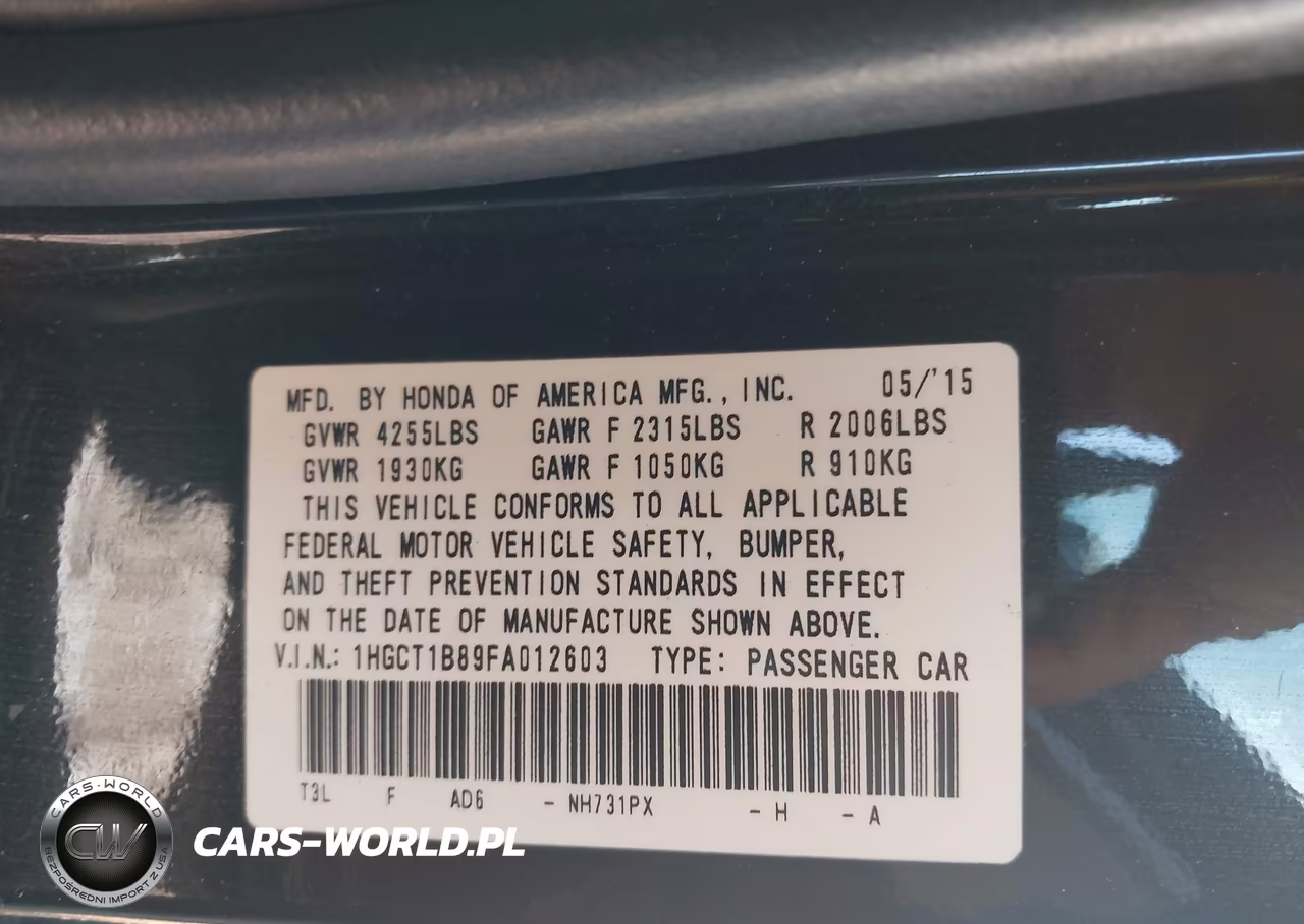 2015 Honda Accord Ex-L VIN:1HGCT1B89FA012603 - 9