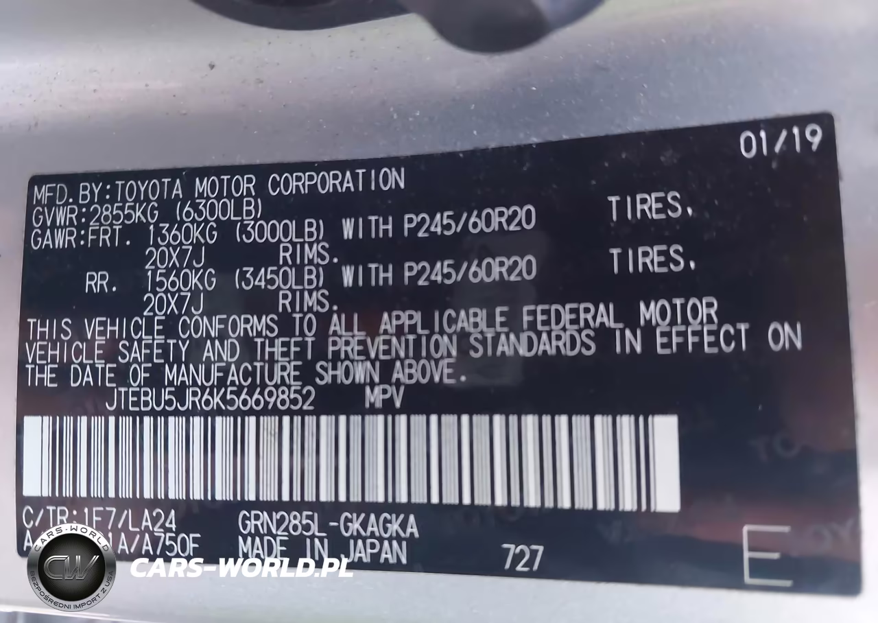2019 Toyota 4Runner Limited VIN:JTEBU5JR6K5669852 - 9