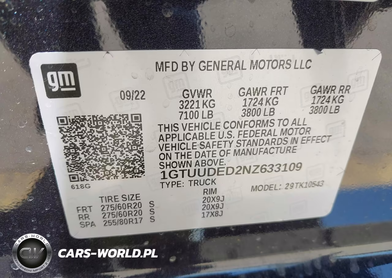 2022 GMC Sierra 1500 4Wd Short Box Slt VIN:1GTUUDED2NZ633109 - 9