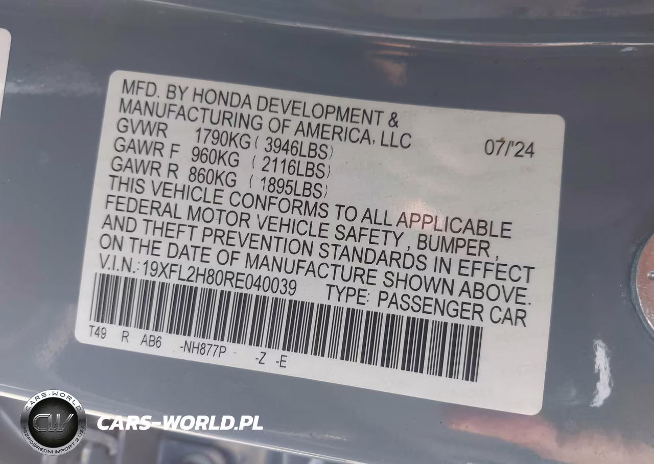 2024 Honda Civic Sport VIN:19XFL2H80RE040039 - 9