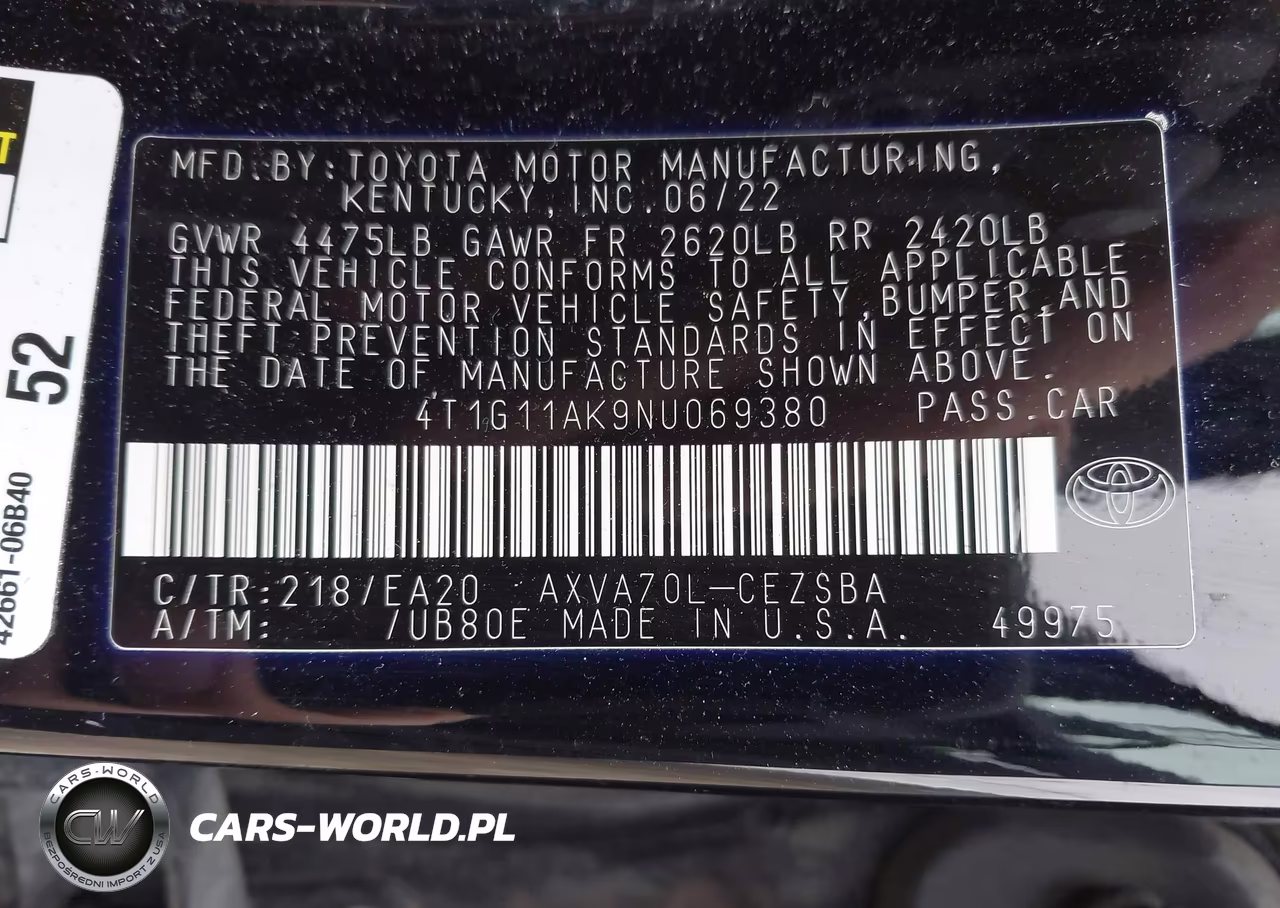 2022 Toyota Camry Se VIN:4T1G11AK9NU069380 - 9