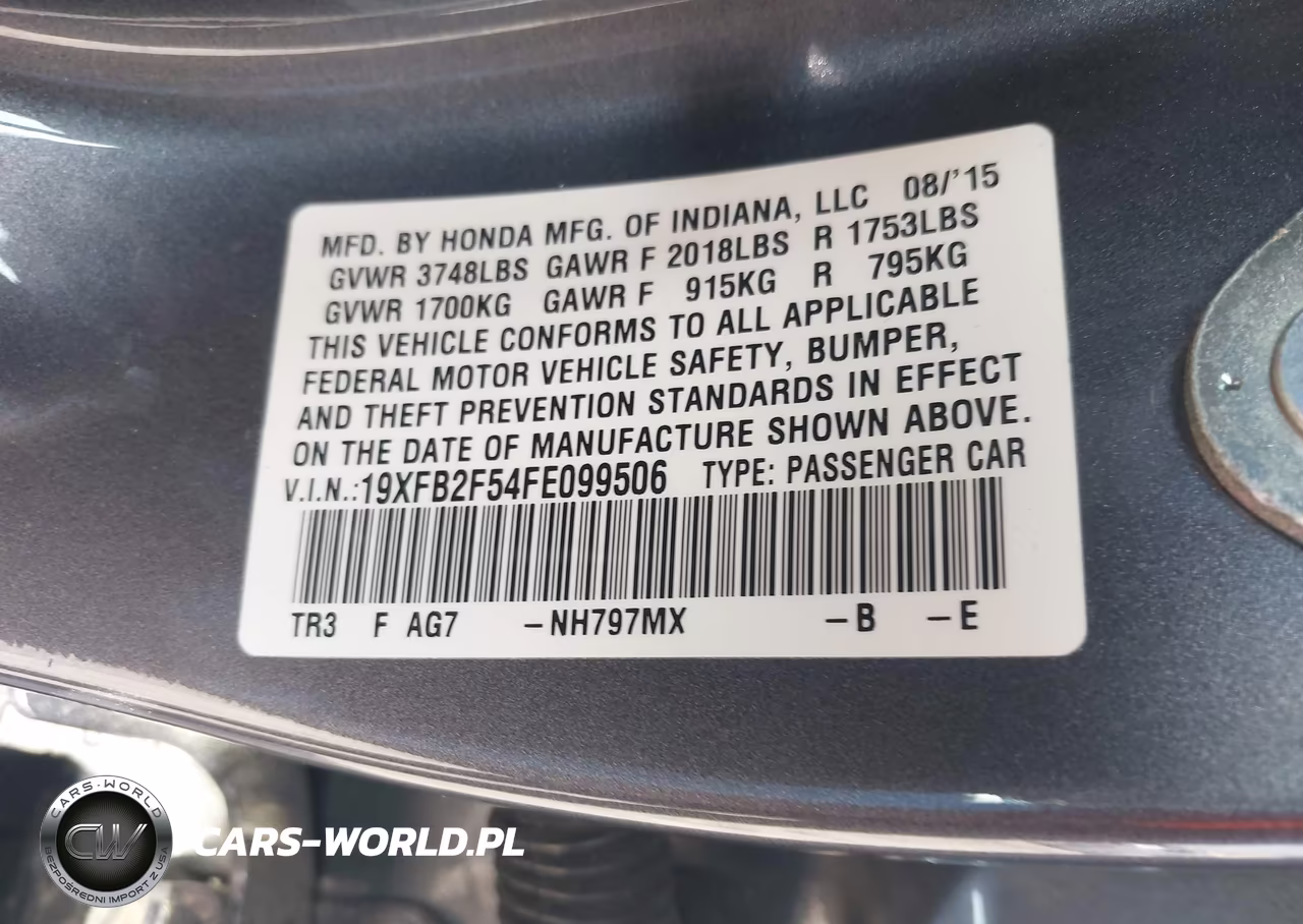 2015 Honda Civic Lx VIN:19XFB2F54FE099506 - 9
