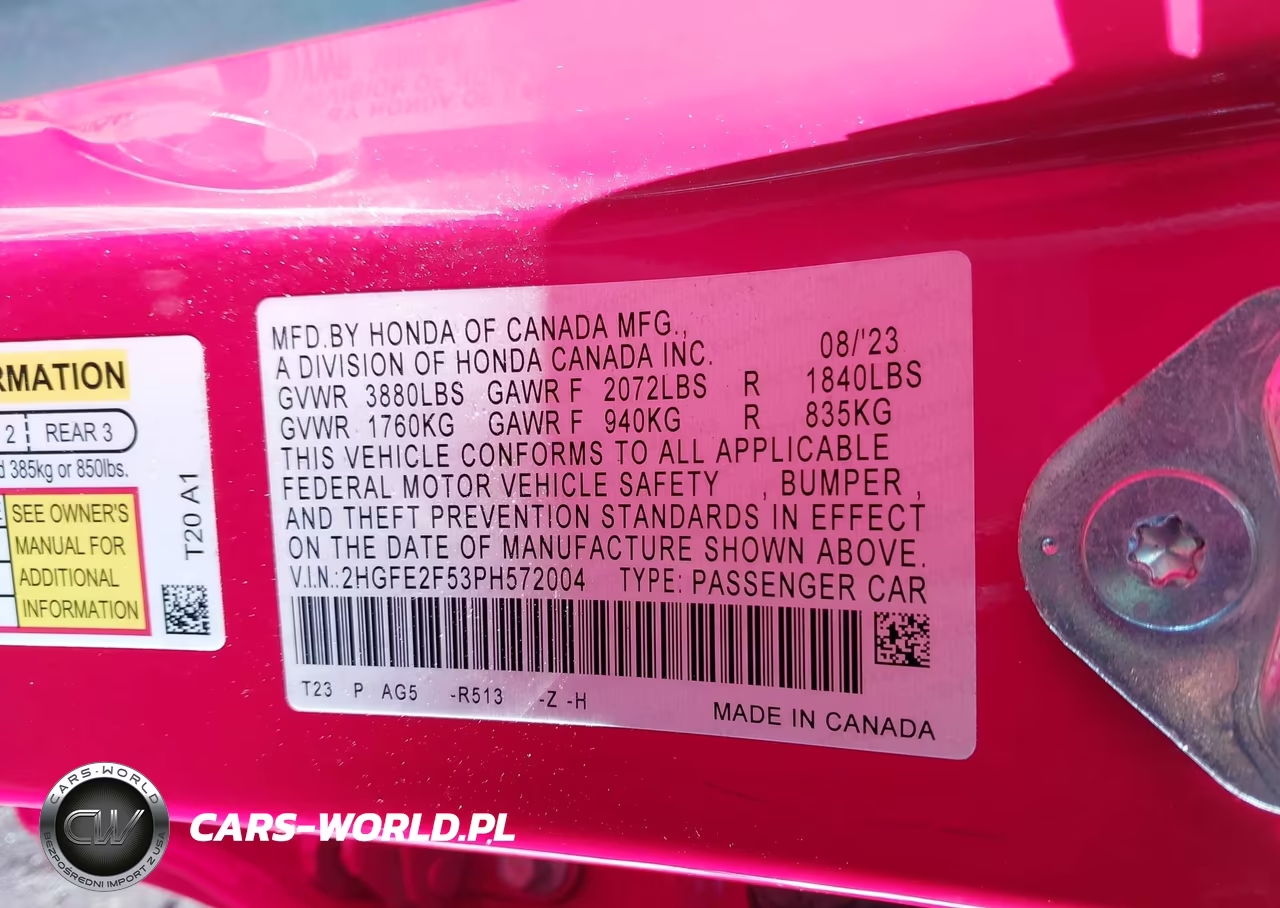 2023 Honda Civic Sport VIN:2HGFE2F53PH572004 - 9