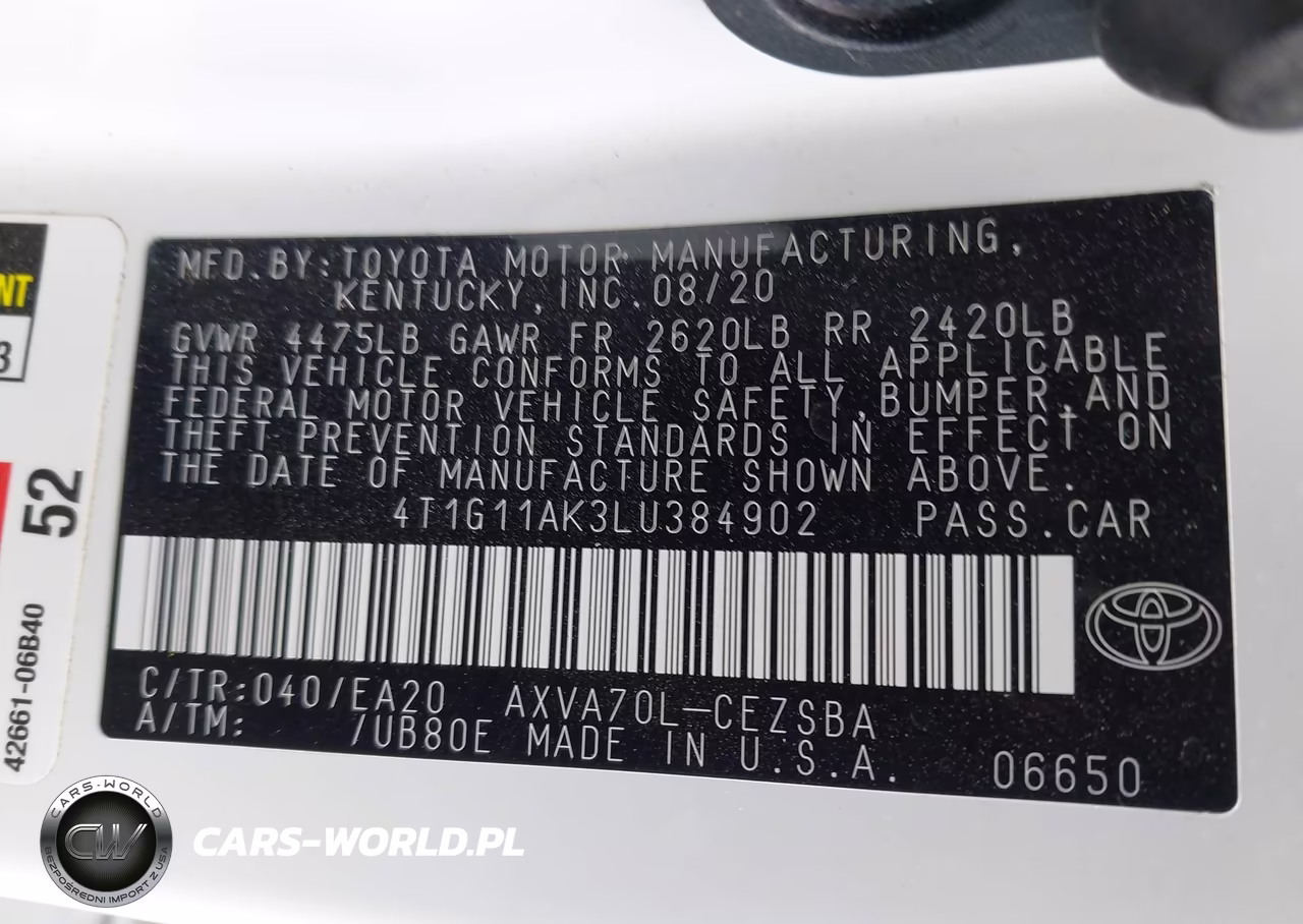 2020 Toyota Camry Se VIN:4T1G11AK3LU384902 - 9