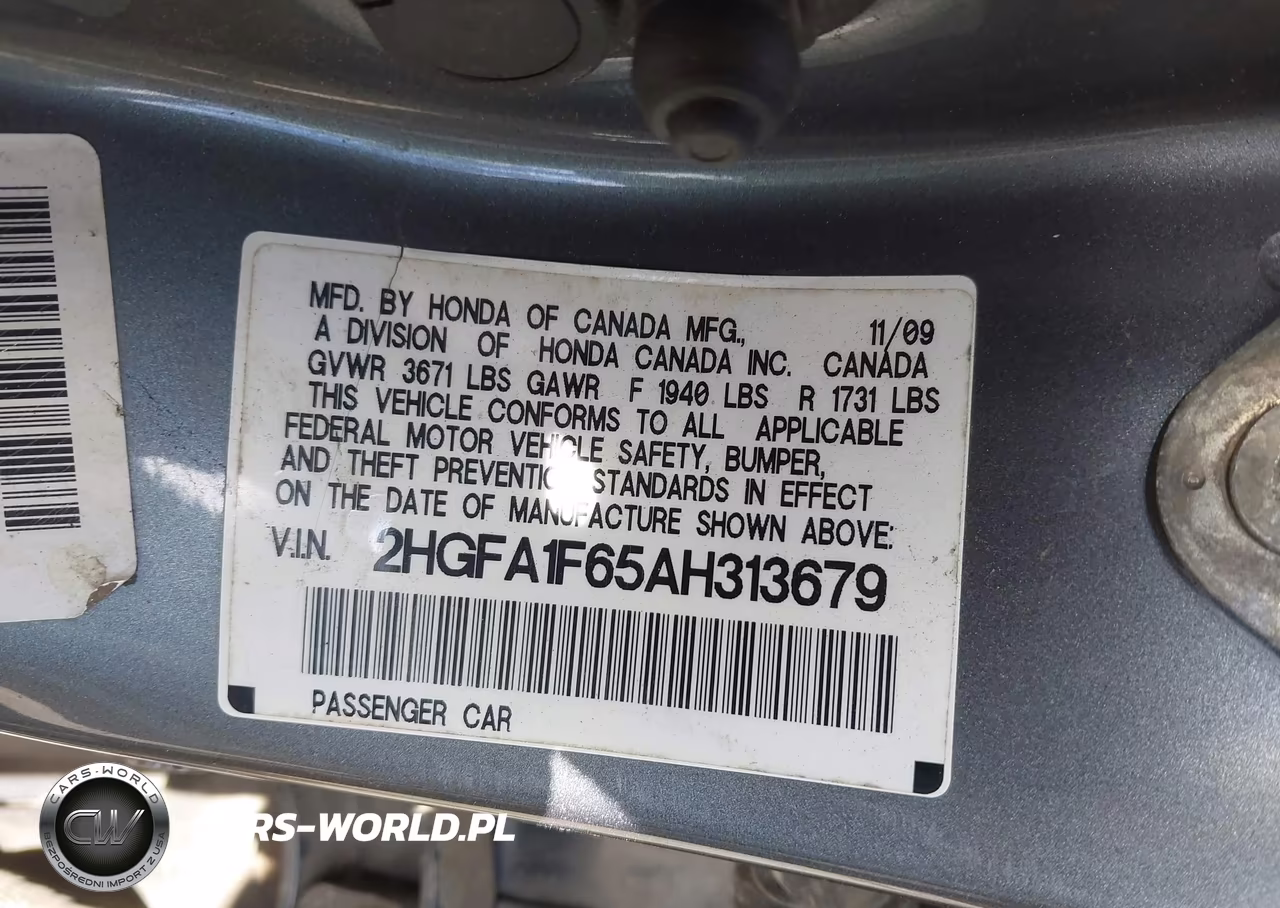 2010 Honda Civic Lx-S VIN:2HGFA1F65AH313679 - 9