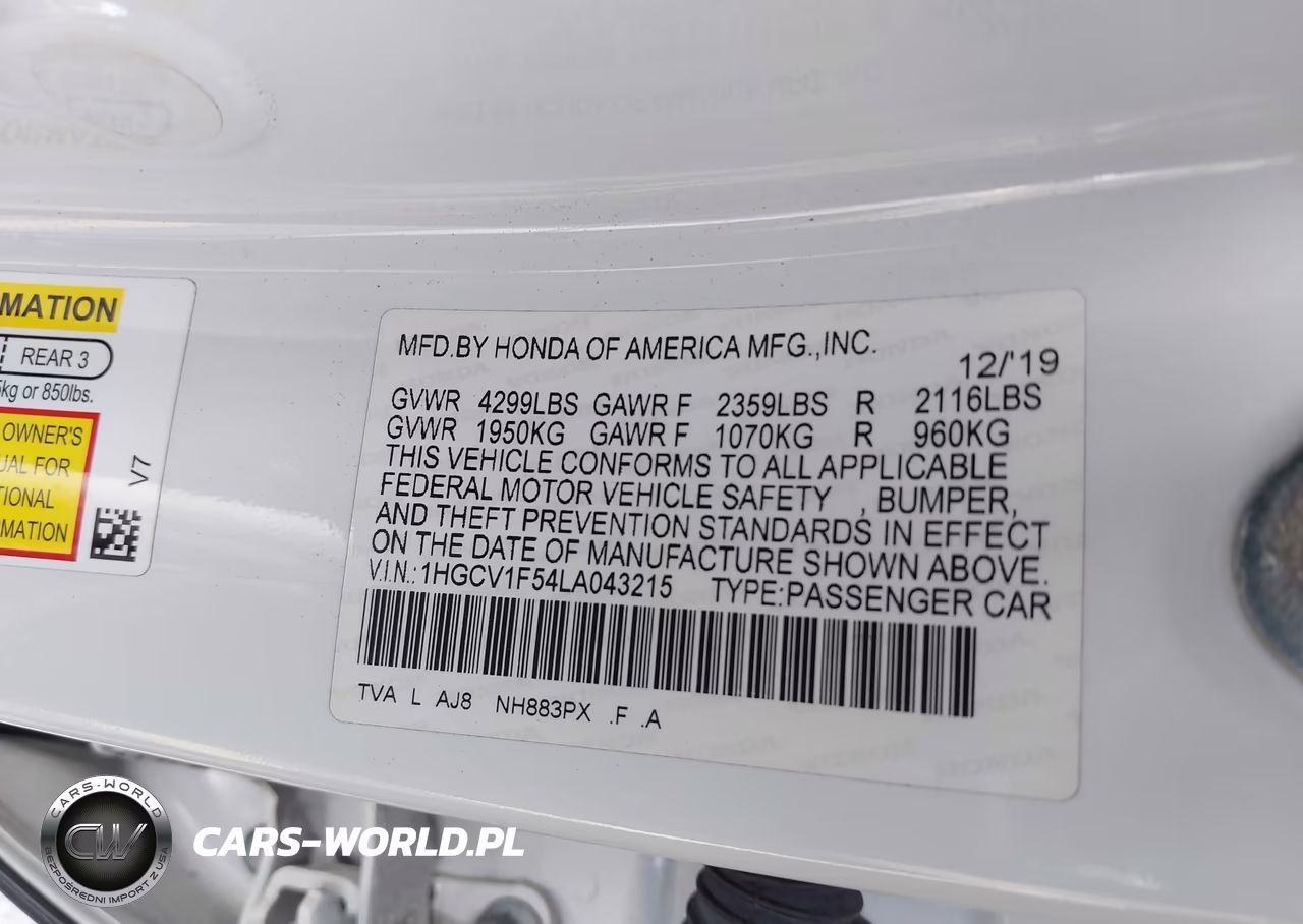 2020 Honda Accord Ex-L VIN:1HGCV1F54LA043215 - 9