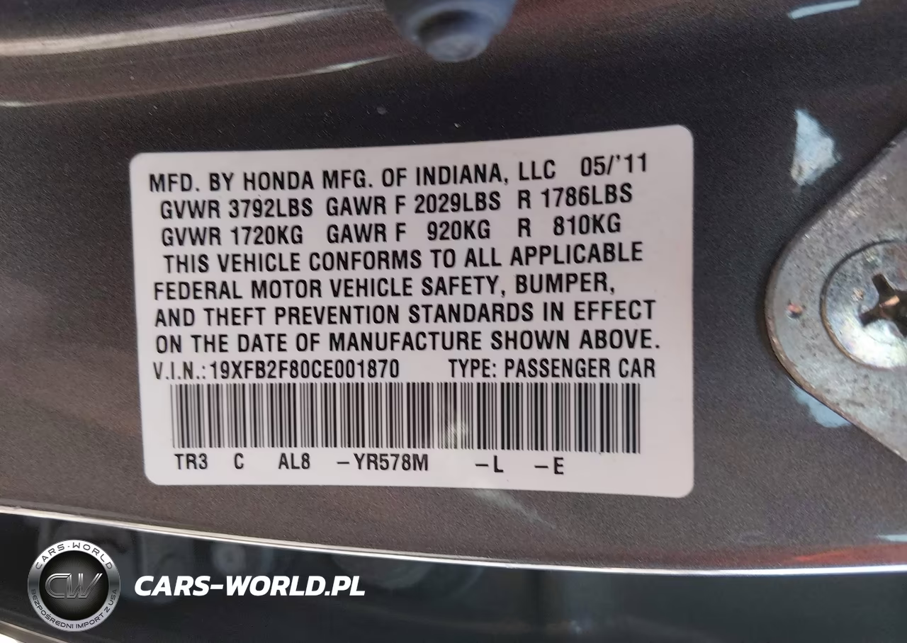 2012 Honda Civic Ex VIN:19XFB2F80CE001870 - 9