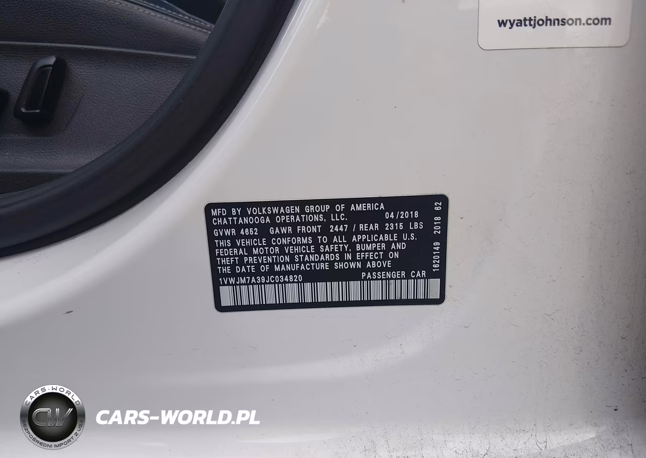 2018 Volkswagen Passat 3.6L V6 Gt VIN:1VWJM7A39JC034820 - 9