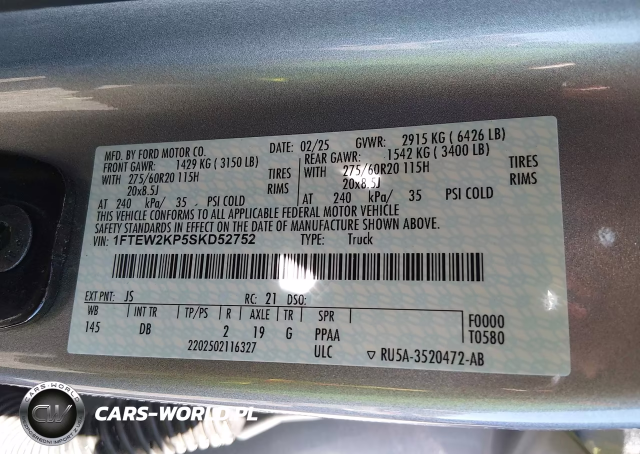 2025 Ford F-150 Stx VIN:1FTEW2KP5SKD52752 - 9