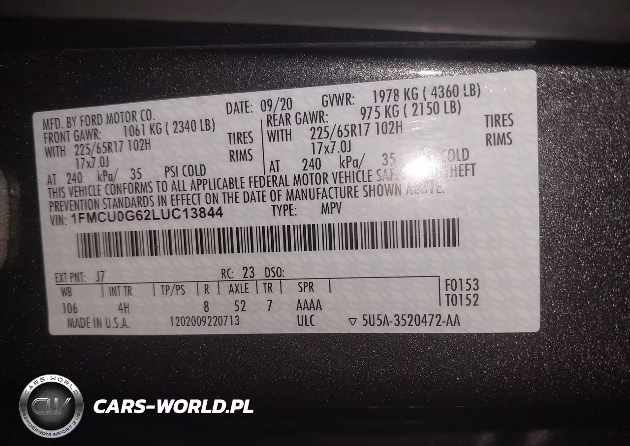 2020 Ford Escape Se VIN:1FMCU0G62LUC13844 - 9