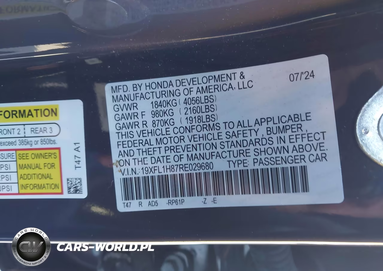 2024 Honda Civic Sport Touring VIN:19XFL1H87RE029680 - 9