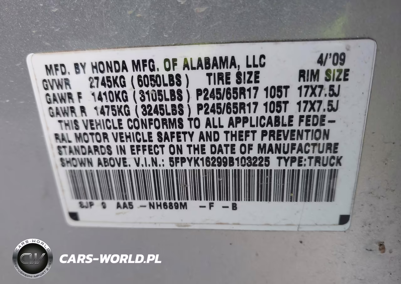 2009 Honda Ridgeline Rt VIN:5FPYK16299B103225 - 9