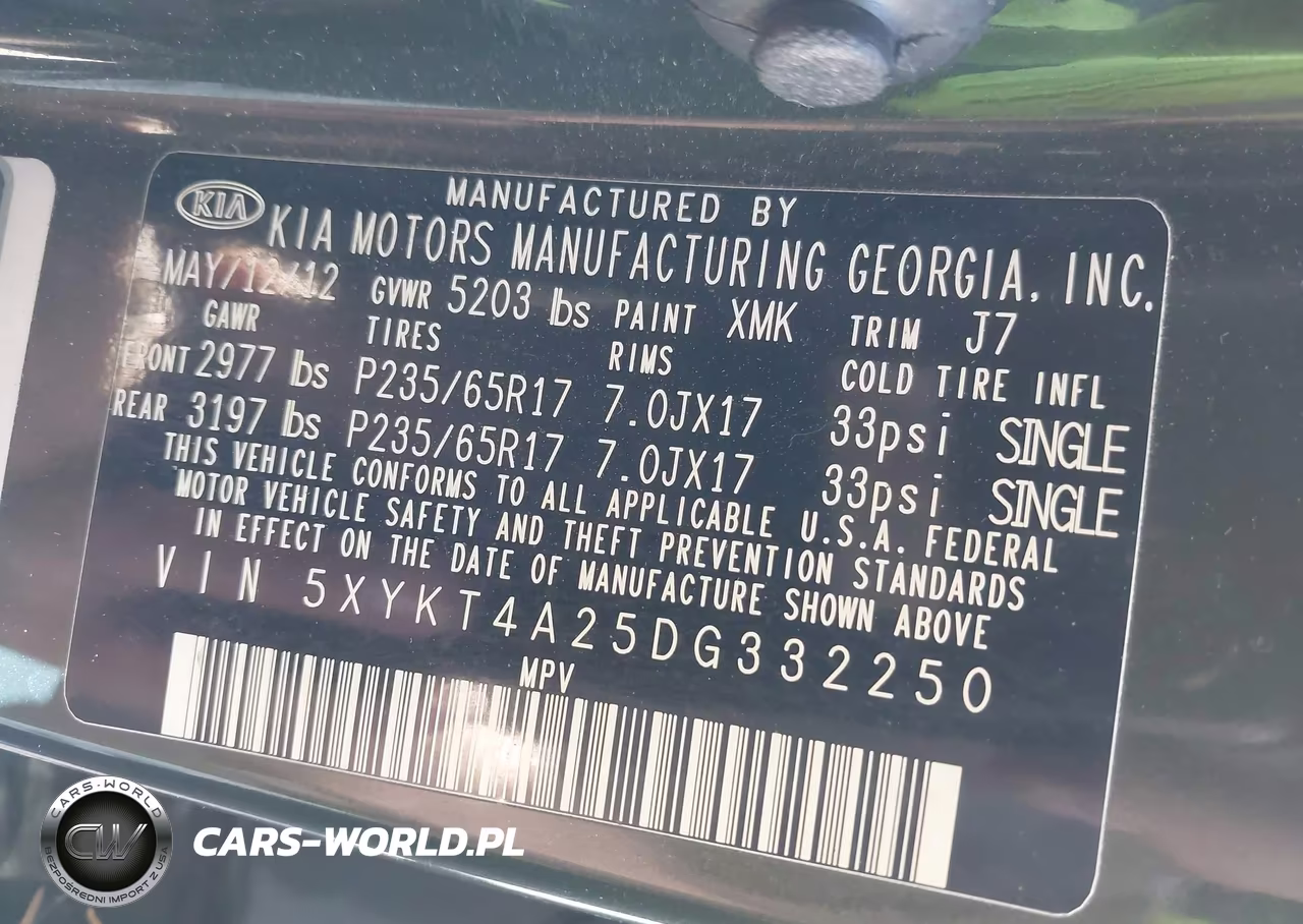 2013 Kia Sorento Lx V6 VIN:5XYKT4A25DG332250 - 9