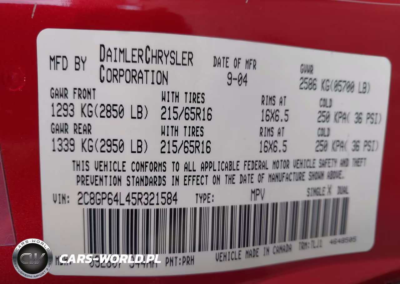 2005 Chrysler Town & Country Limited VIN:2C8GP64L45R321584 - 9