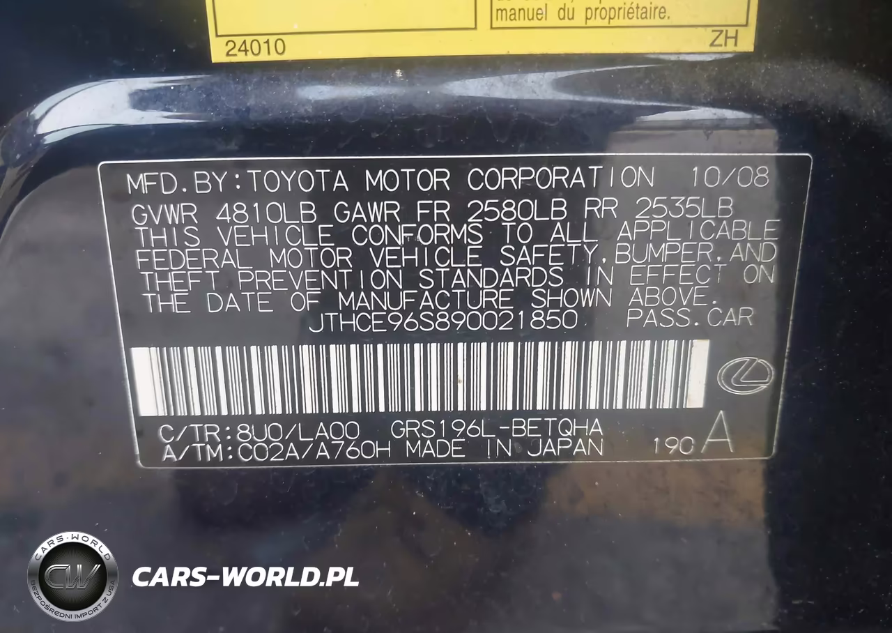 2009 Lexus Gs 350 VIN:JTHCE96S890021850 - 9
