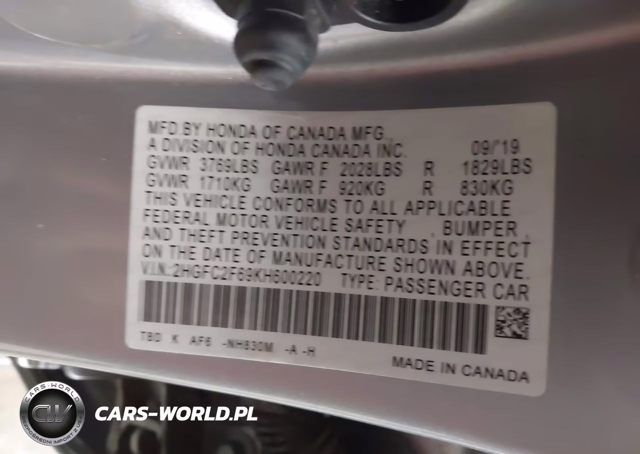 2019 Honda Civic Lx VIN:2HGFC2F69KH600220 - 9
