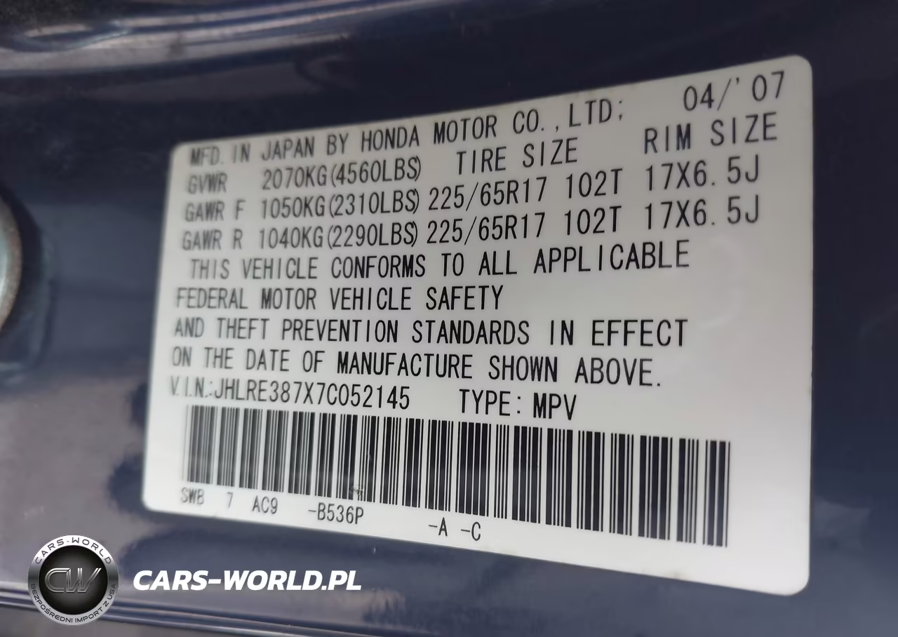 2007 Honda Cr-V Ex-L VIN:JHLRE387X7C052145 - 9