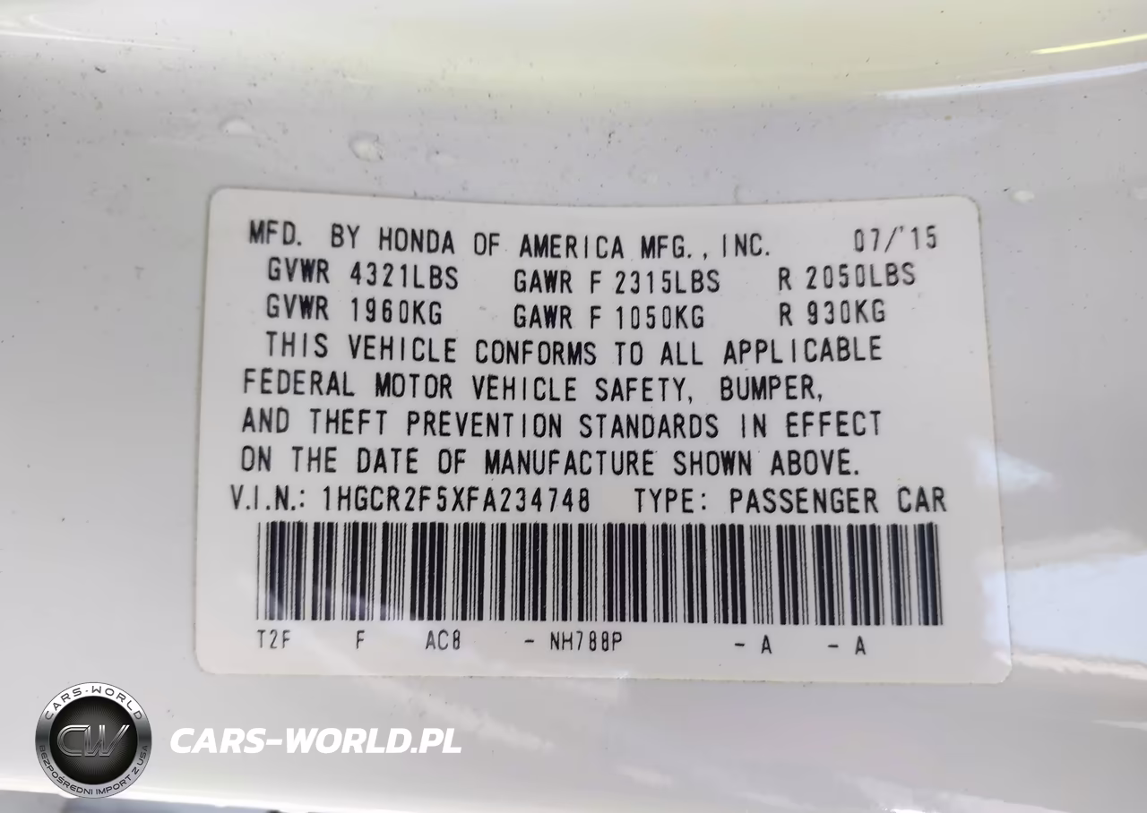 2015 Honda Accord Sport VIN:1HGCR2F5XFA234748 - 9