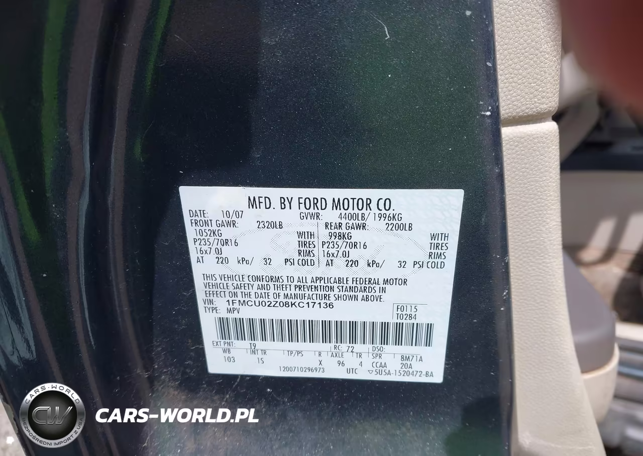 2008 Ford Escape Xls-Xls Manual VIN:1FMCU02Z08KC17136 - 9