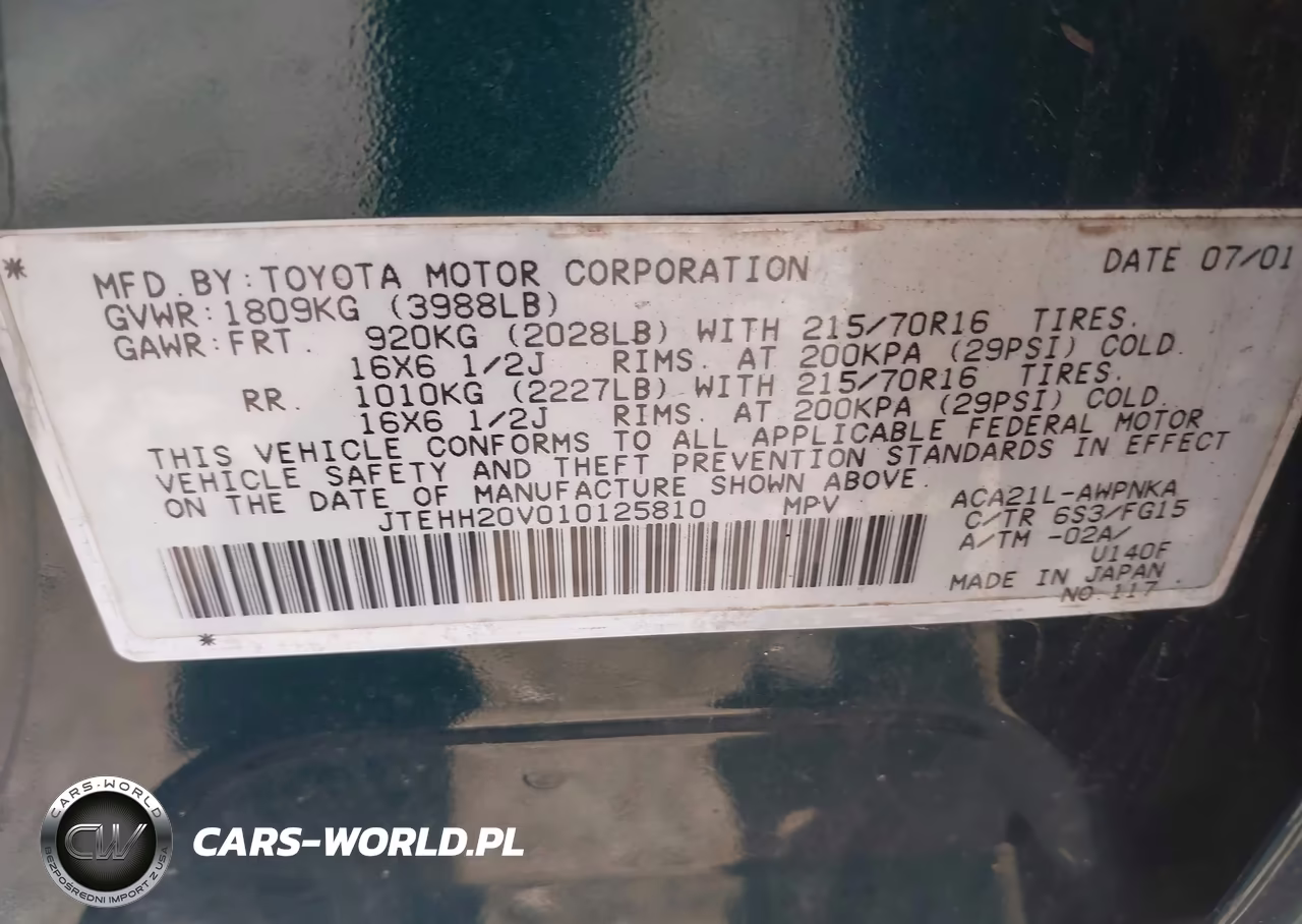2001 Toyota Rav4 VIN:JTEHH20V010125810 - 9