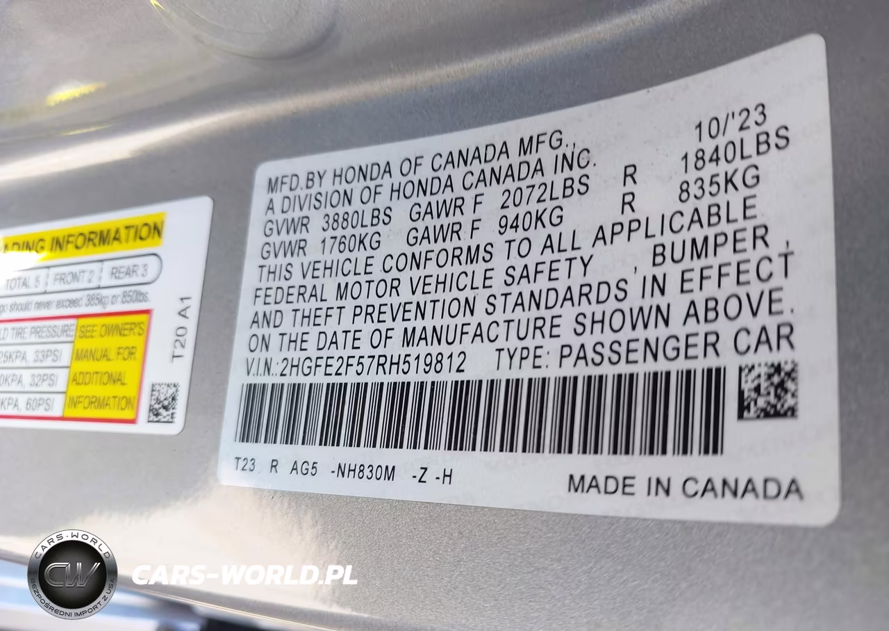 2024 Honda Civic Sport VIN:2HGFE2F57RH519812 - 9