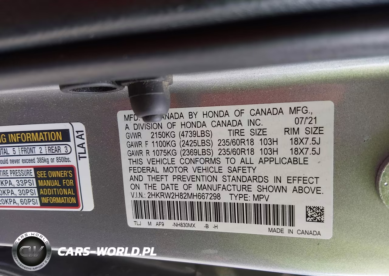2021 Honda Cr-V Awd Ex-L VIN:2HKRW2H82MH667298 - 9