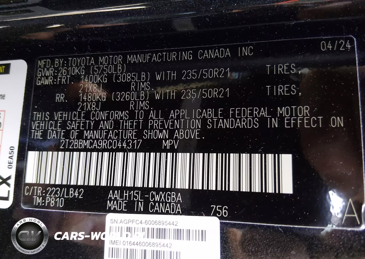 2024 Lexus Rx 350H Premium Plus VIN:2T2BBMCA9RC044317 - 9