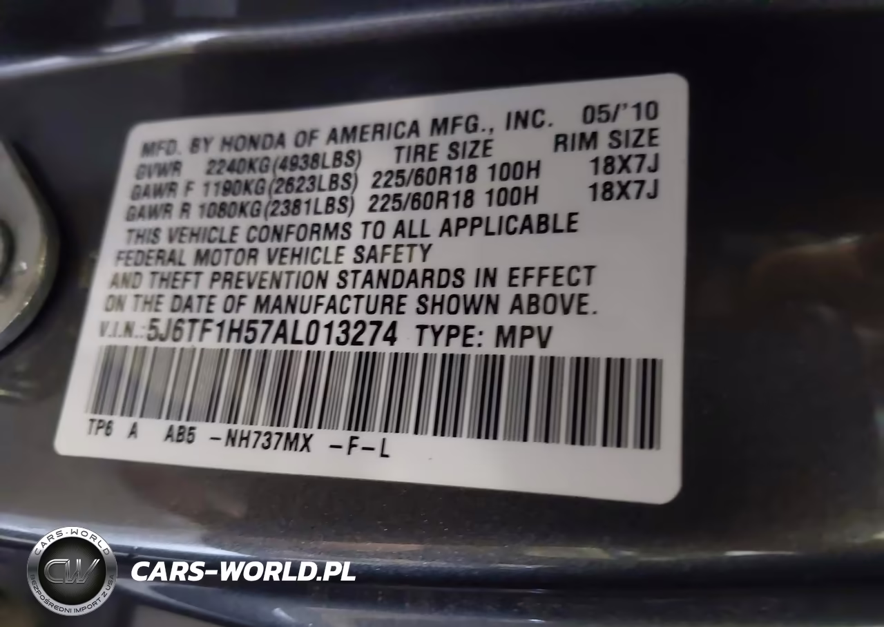 2010 Honda Accord Crosstour Ex-L VIN:5J6TF1H57AL013274 - 9